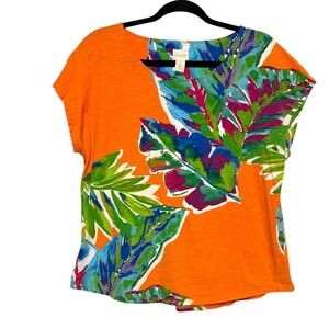 Chicos Size 2 Tropical Resortcore Top Womens Large Coastal Grandma Boho Chic